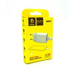 Сетевое ЗУ DENMEN DC01T + Type C (5V/2.4A/1USB) White