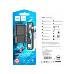 Сетевое ЗУ HOCO C96A + кабель Lightning (5V/2.1A/1 USB) Black