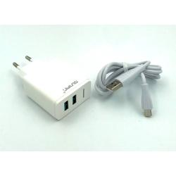 Сетевое ЗУ Sunpin FC-02 (5V/2.4A/2USB) + кабель Micro USB White 