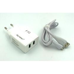 Сетевое ЗУ Sunpin DC-01 (5V/2.4A/2USB) + кабель Micro USB White 