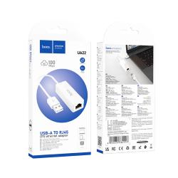 Сетевая карта / Переходник HOCO UA22 USB to LAN 100Mbps Plastic White