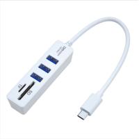 HUB USB2.0 DM C30 3 USB Plastic + картридер 15cm Type C White