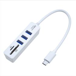 HUB USB2.0 DM C30 3 USB Plastic + картридер 15cm Type C White