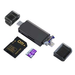 OTG картридер DM CR023 с USB Lightning и интерфейсом Type C Black