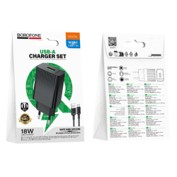 Сетевое ЗУ BOROFONE BAS72A 18W 3A 1 USB + кабель Type C Black