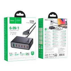 Сетевое ЗУ HOCO C152A 6in1 Charger With Cable QC3.0 70W Black