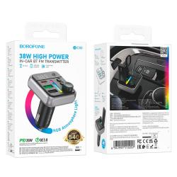 FM модулятор BOROFONE BC50 Bluetooth + Fast Charger 38W + PD Black