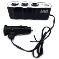 Aвтомобильное ЗУ Triple Socket + USB (DC12V) (тройник для прикуривателя)